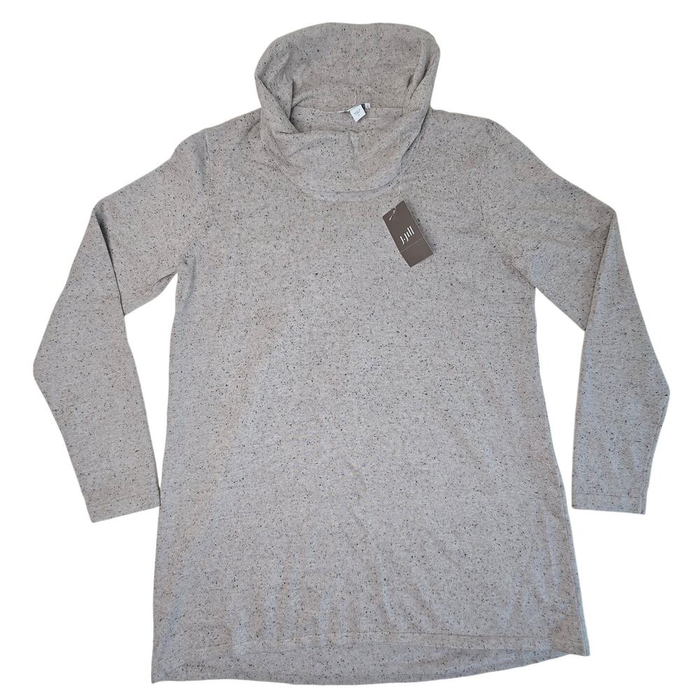 J. Jill Gray Cowl Neck Sweater Cotton Blend Gray Knit Pullover MSRP $89 Women S